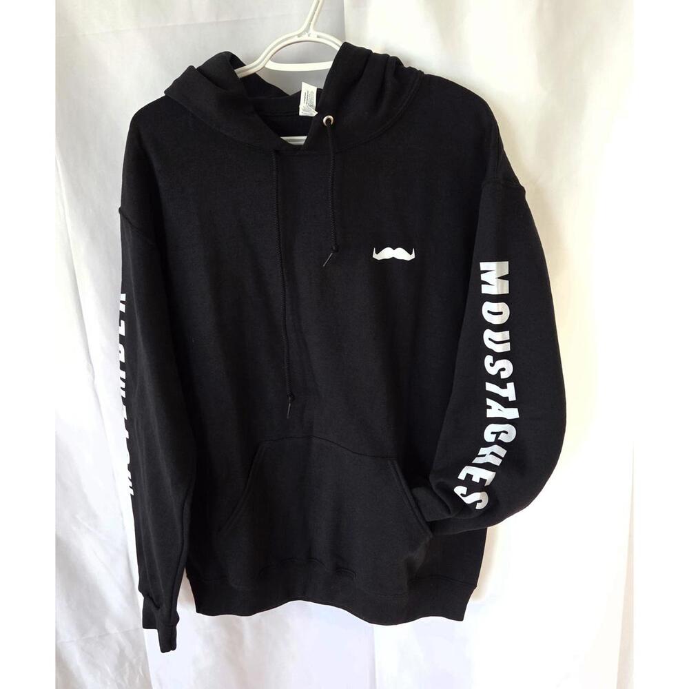 Moustaches Movement Black Hoodie with Sleeve Print - Medium